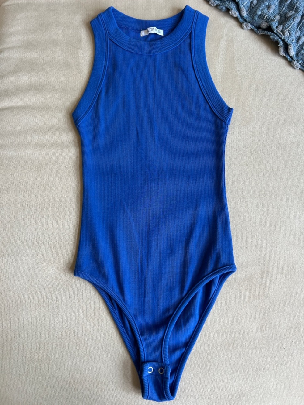 NWOT REORIA Women’s High Neck Ridded Royal Blue Bodysuit Size S‎